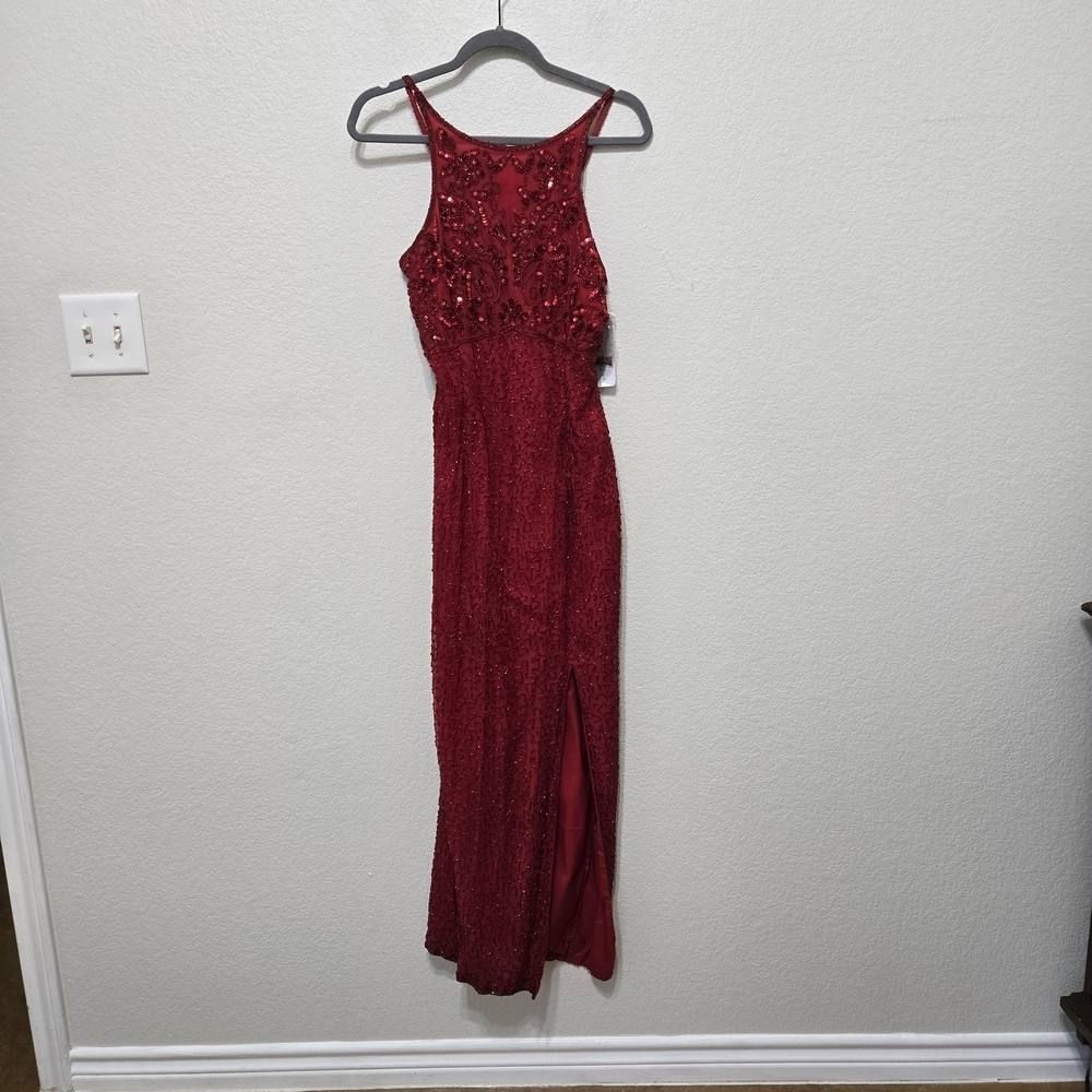 NWT Papell Boutique Hand Beaded Red Evening Gown Size 12